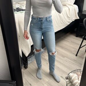 American Eagle Light Blue Distressed Mom Jeans